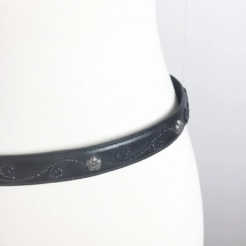 Vintage Brighton Floral Beaded Belt Leather Size M 30